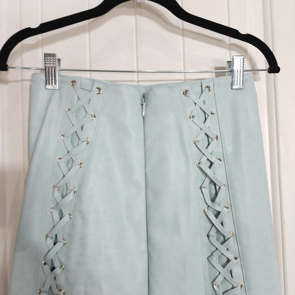 House of CB Womens Skirt Toriola Blue Vegan Leather Lace Up Pencil High Rise S - Picture 7 of 11